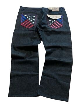 Ablanche Men's Dark Blue Denim Jeans with Flag-Detail Back Pockets